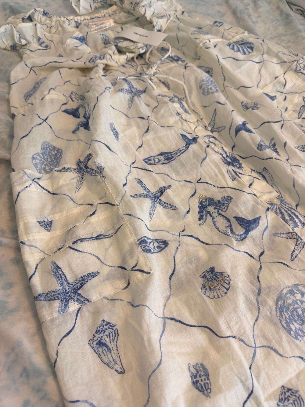 Kimchi Blue by Urban Outfitters Cream Maxi Sundress with Blue Seashell Print - Picture 6 of 8